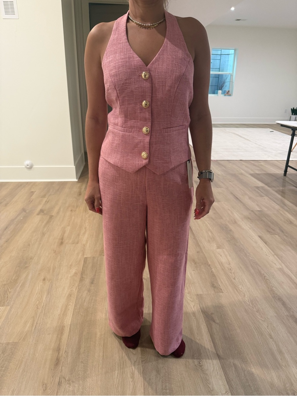 NWT Commense Pink Halter Vest & Wide-Leg Pants Matching Set